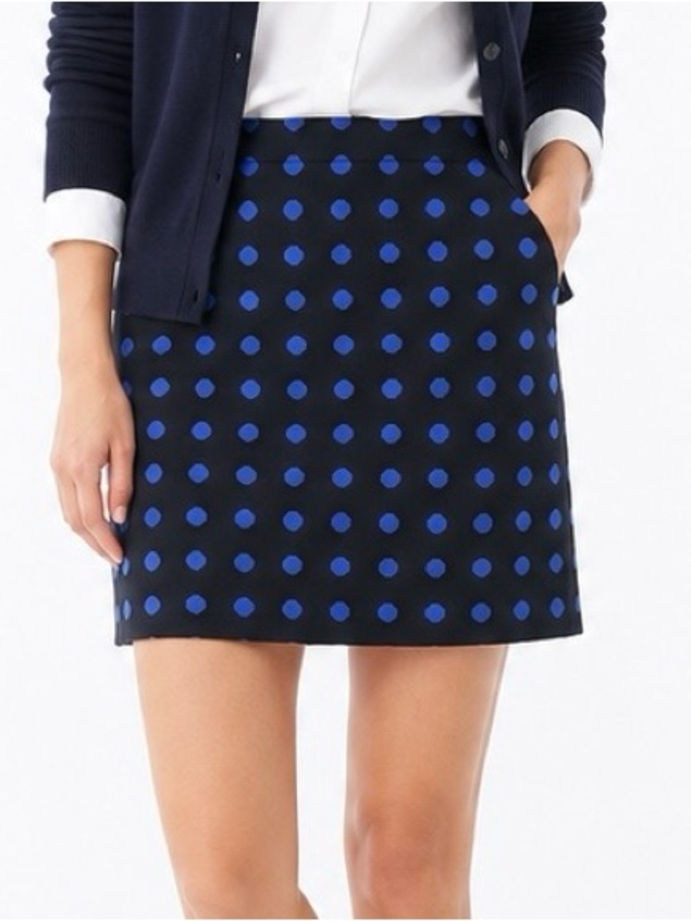Talbots Petites 2P Black Blue Polka Dot Skirt Preppy Academia Retro Wool Blend